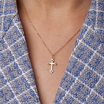 Gold or Platinum Cross Pendant with Black Diamonds pan3056