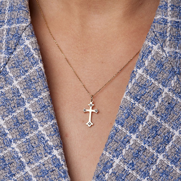 Gold or Platinum Cross Pendant with Black Diamonds pan3056