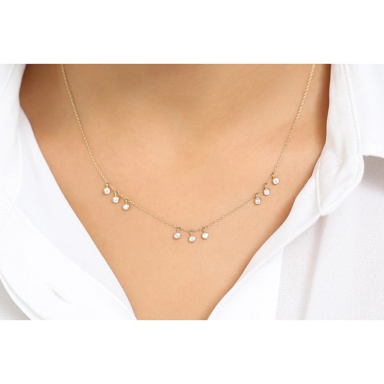 18k Gold Necklace with Round Diamonds col3126