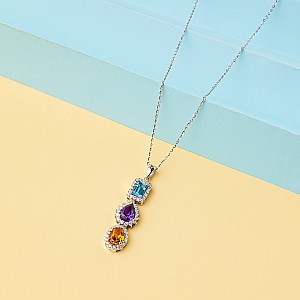 Gold Fashion Pendant with Colored Stones, Topaz Amethyst Citrine and Diamonds pan3899TpAmCiDi