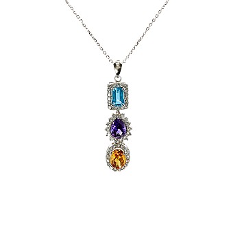 Gold Fashion Pendant with Colored Stones, Topaz Amethyst Citrine and Diamonds pan3899TpAmCiDi