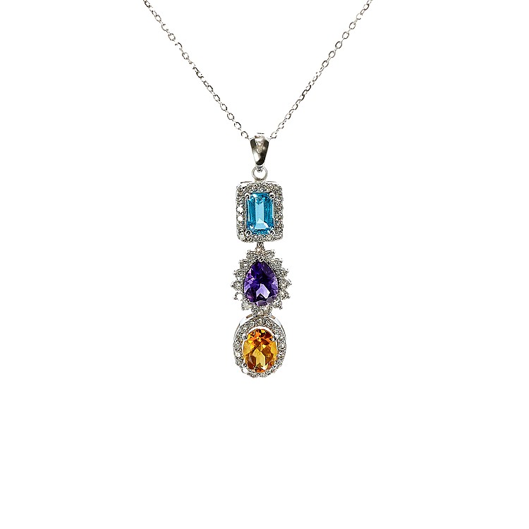 Gold Fashion Pendant with Colored Stones, Topaz Amethyst Citrine and Diamonds pan3899TpAmCiDi