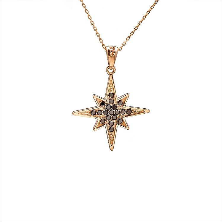 Gold North Star Pendant with Black Diamonds pan521dn