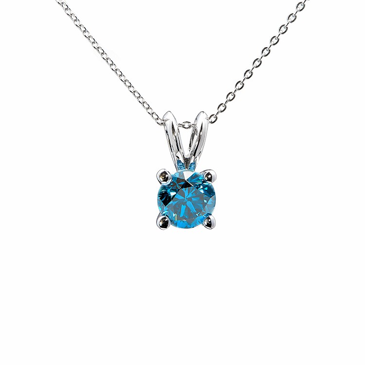 Solitaire Gold Pendant with Round Blue Diamond pan525db