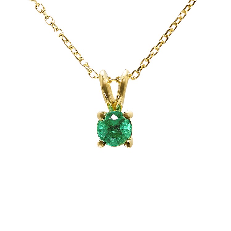 Gold Solitaire Pendant with Round Emerald pan525sm