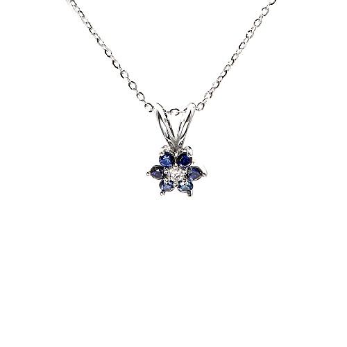 Flower pendant in 14k White Gold with Colorless Diamonds and Sapphires pan652disf