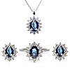 Complete Set Kate Middleton Ring Earrings and Pendant in Gold with Sapphires and Natural Diamonds set055SfDi