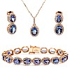 Fashion Set Bracelet, Pendant, and Earrings in Gold with Oval Tanzanite and Diamond set2118TzOvDi