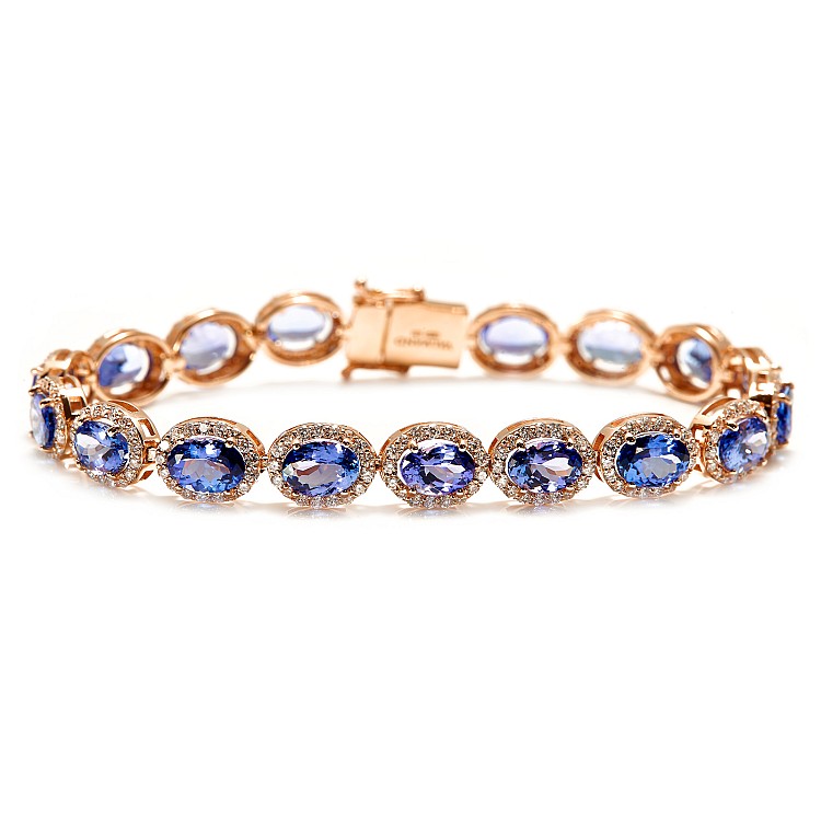 Fashion Gold Bracelet with Oval Tanzanites and Diamonds br2118TzOvDi