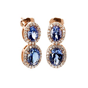 Gold Earrings with Oval Tanzanites and Diamonds c2118TzOvDi