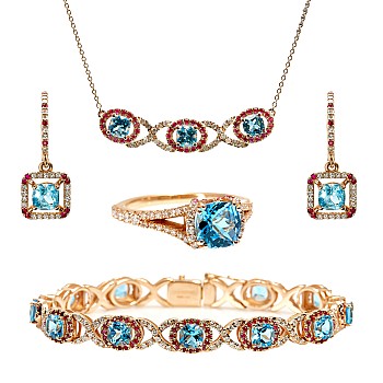 Fashion Set Earrings Ring Bracelet and Gold Pendant with Topazes Diamonds and Rubies set2705