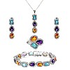 Fashion Set Earrings Ring Bracelet and Pendant in Gold with Colored Stones, Topaz Amethyst Citrine and Diamonds set3899TpAmCiDi