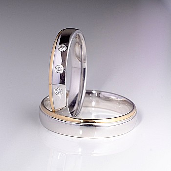 Wedding rings v1096 in White and Yellow Gold with Diamonds