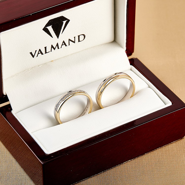 Wedding rings v073.1 Two-tone Gold with Diamonds