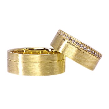 Wedding rings v0971 Satin Full Stone in Gold with Diamonds