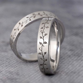 Platinum Wedding Rings vp1189 with Laser Pattern Inspired by Nature