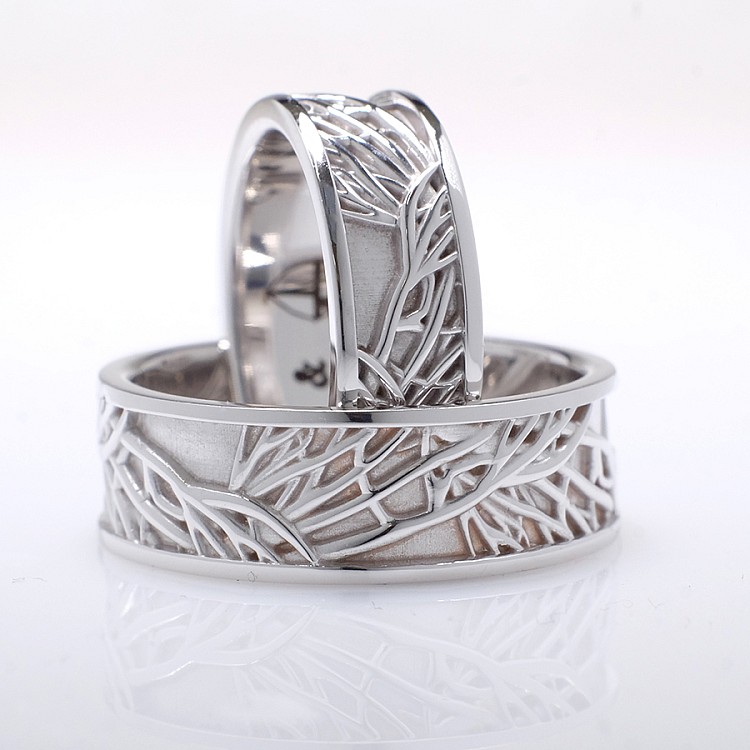 Wedding rings v1253 in Gold or Platinum with Pattern Inspired by Nature