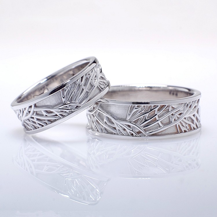 Wedding rings v1253 in Gold or Platinum with Pattern Inspired by Nature