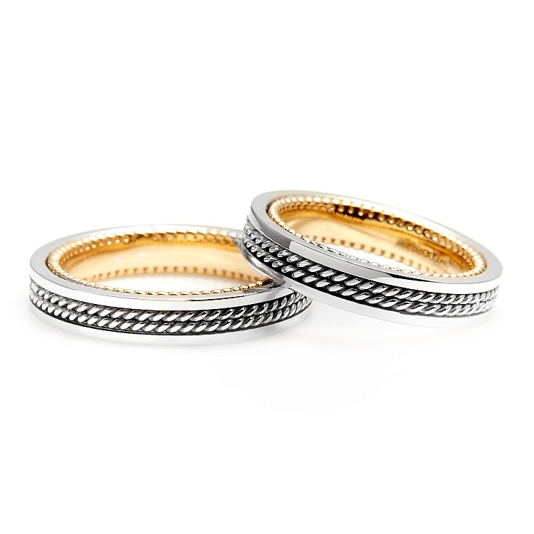 Double wedding rings v1272.1 in Gold with Manual Braiding