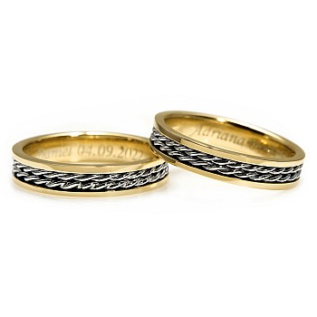 Wedding rings v1272 in gold with double manual braiding