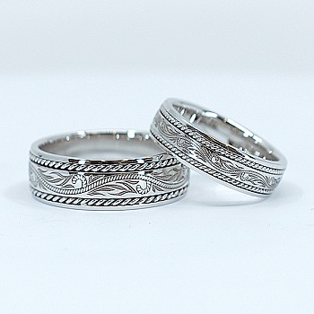 Wedding rings v1294 in Gold or Platinum Double String Model and Laser Engraving