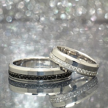 Platinum wedding rings vp138 with colorless and black diamonds