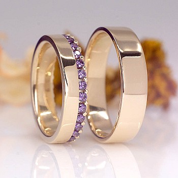 Wedding rings v140am Full Stone in Gold or Platinum with Amethysts