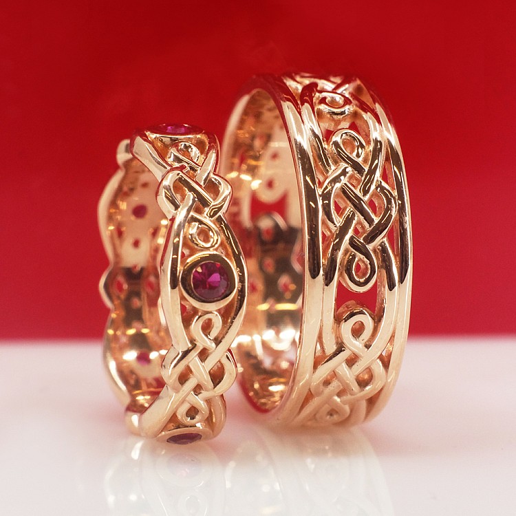 Wedding rings Celtic Model v1542rb in Gold or Platinum with Rubies