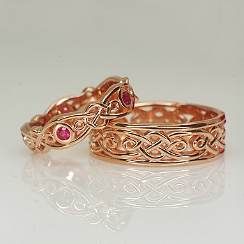 Wedding rings Celtic Model v1542rb in Gold or Platinum with Rubies