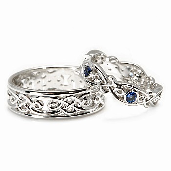 Celtic Knot Wedding Rings in Gold or Platinum with Sapphires v1542sf