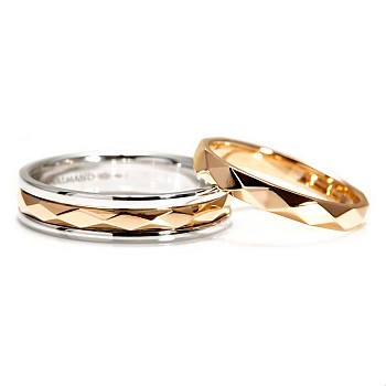 Stress-Relief Faceted Wedding Rings made of Gold or Platinum v1568v2