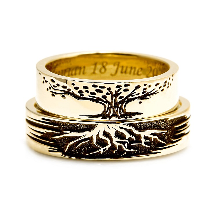 Wedding rings v1601 in Gold or Platinum Tree of Life Model