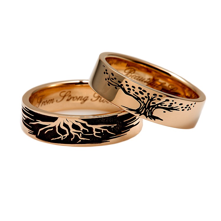 Wedding rings v1601 in Gold or Platinum Tree of Life Model