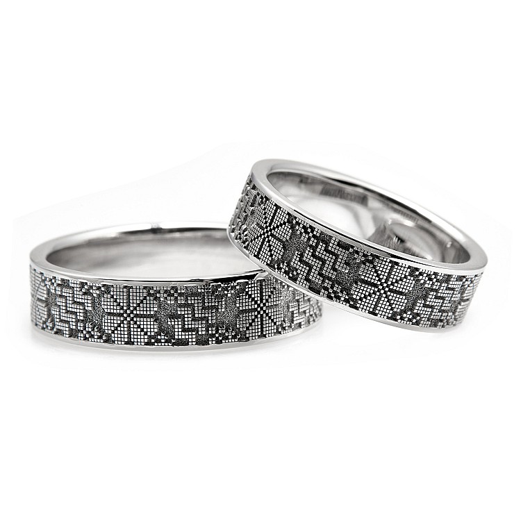 Wedding rings v164 in Gold or Platinum with Traditional Laser Pattern