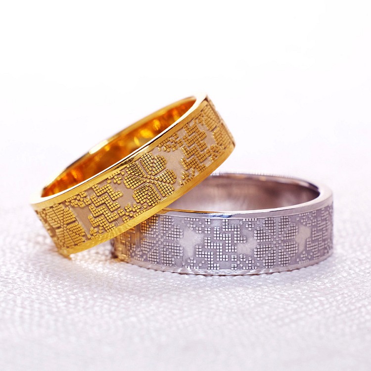 Wedding rings v164 in Gold or Platinum with Traditional Laser Pattern