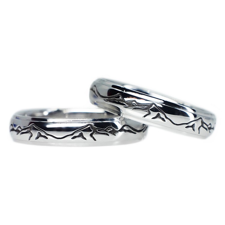 Wedding rings v1661 with Mountain Landscape in Gold or Platinum