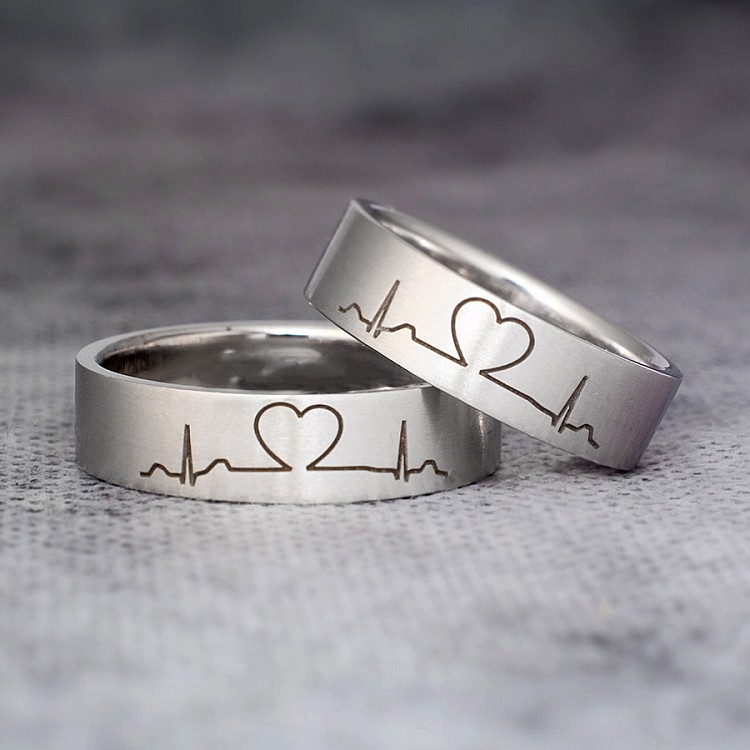 Wedding rings v168 in Gold or Platinum with EKG Pattern