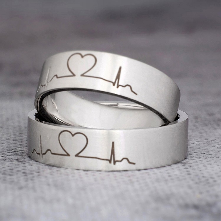 Wedding rings v168 in Gold or Platinum with EKG Pattern