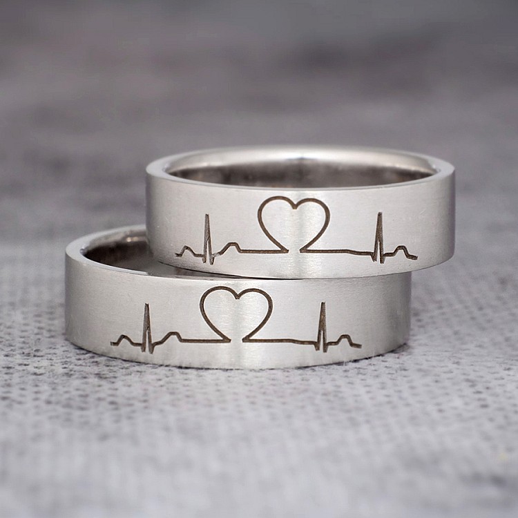 Wedding rings v168 in Gold or Platinum with EKG Pattern