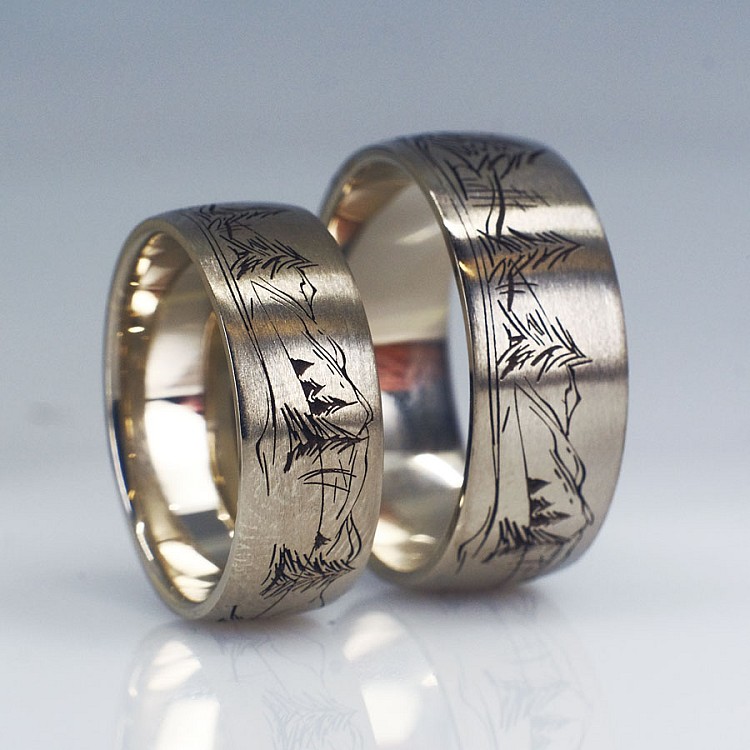 Wedding rings v1680 with Landscape in Gold or Platinum