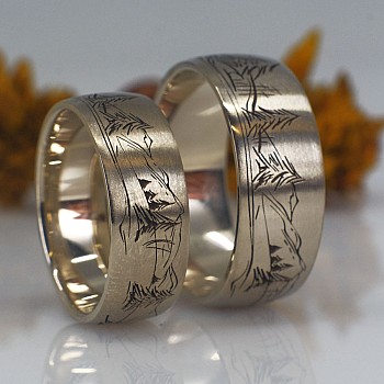 Wedding rings v1680 with Landscape in Gold or Platinum