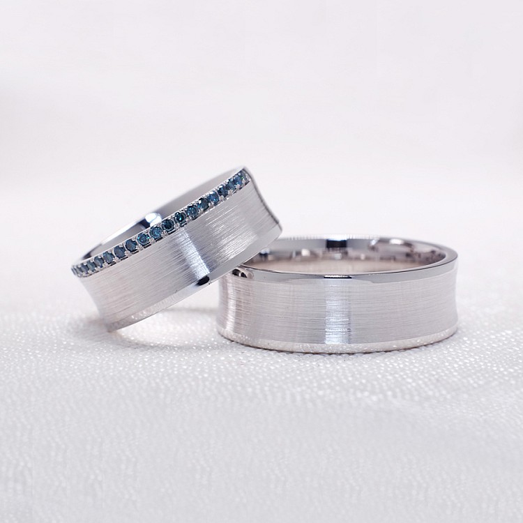 Barcuta v170 Gold or Platinum Wedding Rings with Blue Diamonds