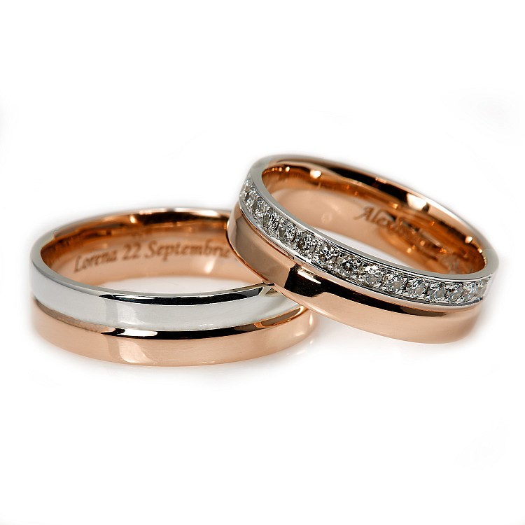 Wedding Rings in Two Colors v172 in Gold or Platinum with Diamonds