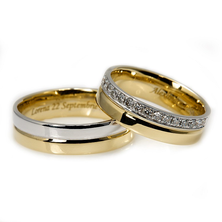 Wedding Rings in Two Colors v172 in Gold or Platinum with Diamonds