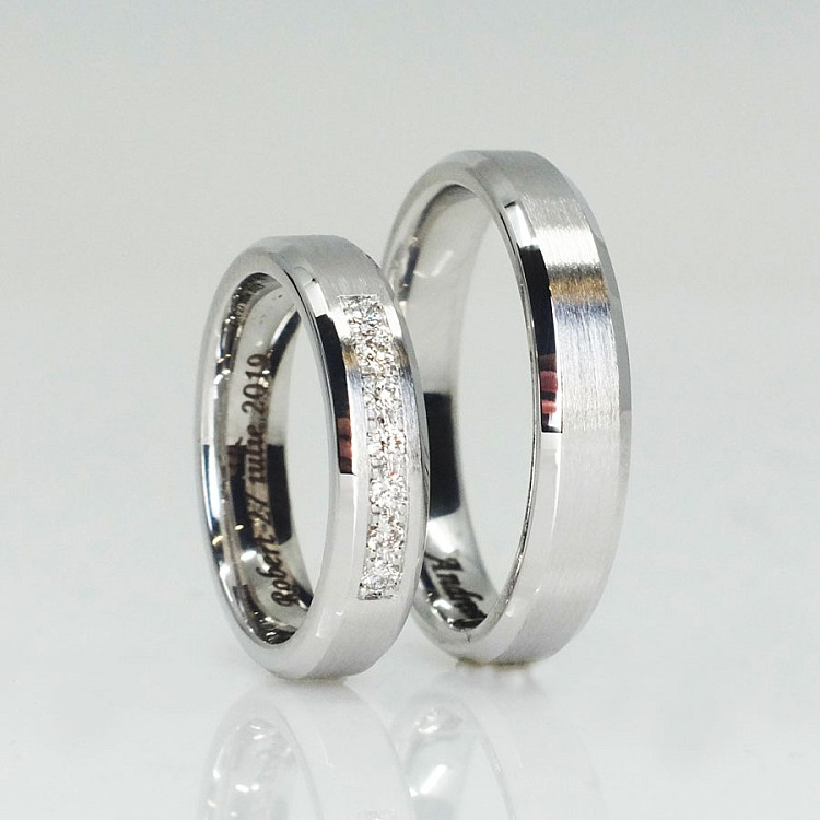 Classic Wedding Bands with Bevelled Edges v1771 in Gold or Platinum with Diamonds