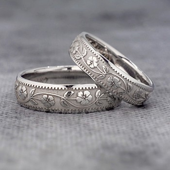 Wedding rings v182 in Gold or Platinum with Pattern Inspired by Nature