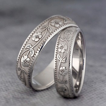 Wedding rings v182 in Gold or Platinum with Pattern Inspired by Nature