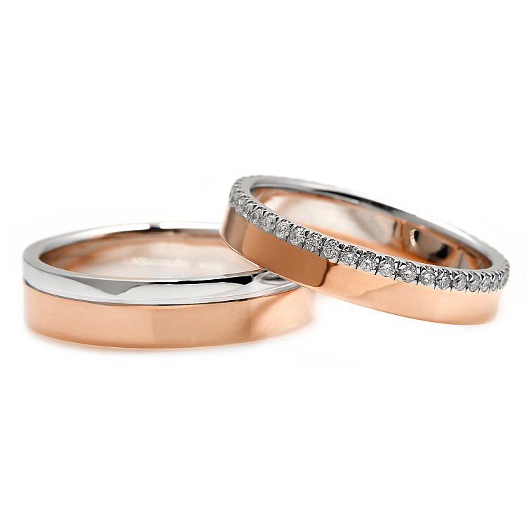 Two-tone Gold or Platinum Diamond Wedding Rings v186