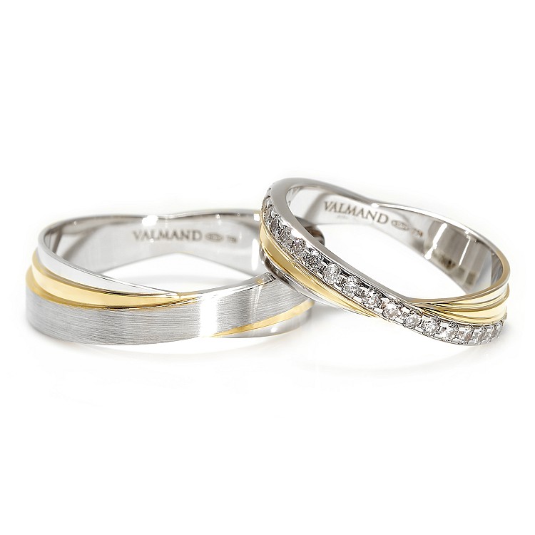 Bicolor Wedding Rings in Gold or Platinum with Natural Diamonds v200