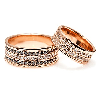 Wedding rings v225.1 in Gold or Platinum with Colorless and Black Diamonds